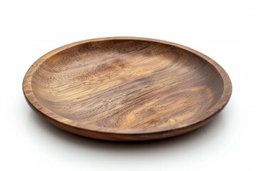 Wall Mural - Angled view of wooden plate in isolation on white background