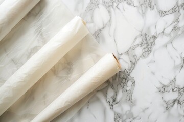 Wall Mural - Baking paper rolls on marble table