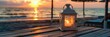 © The 2R Artificiality - Vintage lantern with candle on wooden table at beach club