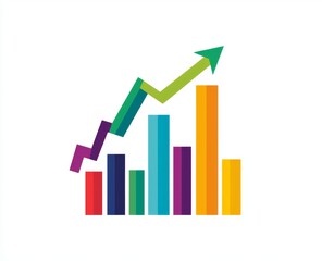 Poster - Colorful bar graph with upward arrow showing successful growth and rising statistics