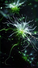 Poster - Abstract Neural Network with Glowing Synapses and Web-Like Connections in Dark Background