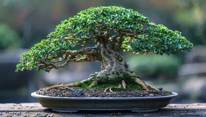 Wall Mural - A bonsai in Cascade style, with branches flowing downward elegantly