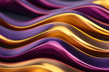 Poster - Abstract wavy metallic surface with vibrant gold and purple colors, creating a dynamic and modern texture that is perfect for backgrounds and designs.