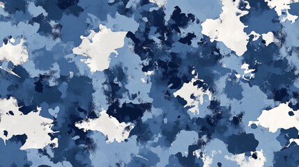 Canvas Print - Abstract Blue Camouflage Pattern with Splashes