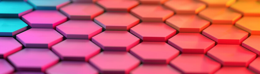 Poster - Vibrant and colorful hexagonal tiles pattern with a gradient effect, perfect for backgrounds, design concepts, and modern artistic compositions.