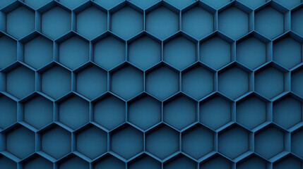 Poster - Abstract blue hexagonal pattern background with evenly spaced  shapes, creating a visually appealing geometric design suitable for various uses.