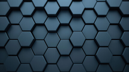 Poster - Close-up of a dark blue hexagonal tile pattern, showcasing a futuristic and modern geometric design perfect for backgrounds and textures.