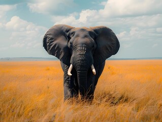 Canvas Print - Majestic Elephant Walking Through Savannah With Grace and Strength Wildlife Portrait Concept