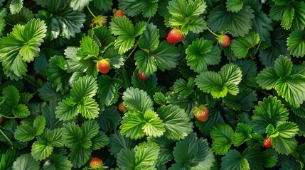 Seamless repetitive pattern background of strawberry plant with leaf and fruit