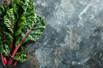 Organic chard on rustic backdrop