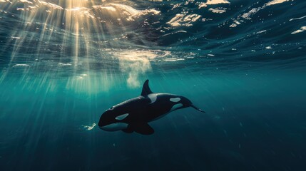 Wall Mural - underwater view of orca whale in ocean