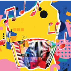 Canvas Print -  Musical notes on colorful backdrop. Colorful accordion design poster