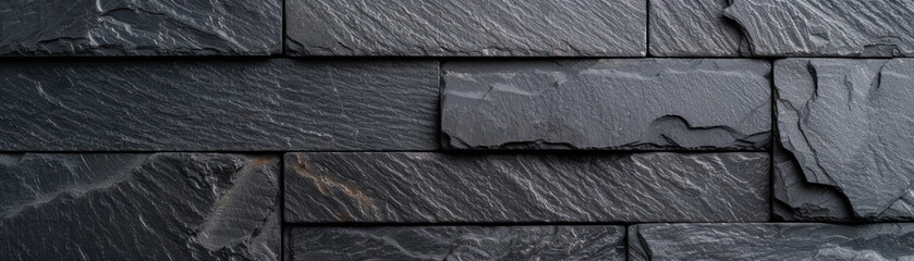 Poster - A close-up of slate stone wall tiles showcasing the texture and pattern. Perfect for backgrounds or architectural design concepts.