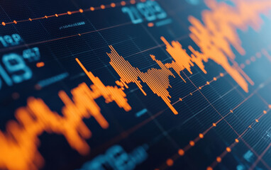 Poster - Digital graph depicting financial data. Stock market trends visualized through electronic interface. Perfect for finance, analysis, and economy-related projects.