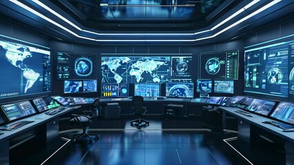 Poster - Explore a high-tech command center featuring advanced monitoring systems and interactive displays set in a modern facility designed for strategic operations