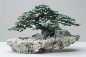 Wall Mural - A bonsai in style, with roots gracefully wrapping around a rock