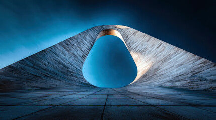 Poster - A large blue archway with a hole in the middle. The archway is made of concrete and has a blue hue