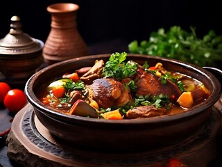 Wall Mural - traditional moroccan chicken tajine chicken with vegetables - 1