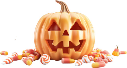 Wall Mural - Jack-o'-lantern with Halloween candy, festive autumn illustration
