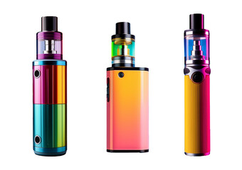 Collection sleek, modern colorful vape device set against a clean, isolated on a transparent or white background