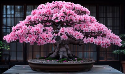 Wall Mural - A bonsai with Exposed Root, displaying its intricate root system above the soil 