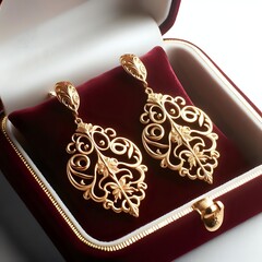 a pair of gold earrings in a jewelry box
