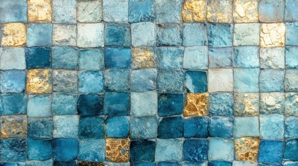 Poster - Beautifully crafted blue and gold textured glass tiles create a sophisticated backdrop for any space