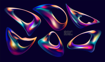 Wall Mural - set of iridescent round shapes and forms. collection of colorful vector design elements.