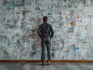 Poster - Overweight Individual Brainstorming Ideas on a Dynamic Office Whiteboard