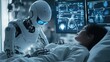 © Nuttaya Nampai - An AI robot assists a doctor in diagnosing a patient's condition using a virtual hologram interface, showcasing the future of healthcare.