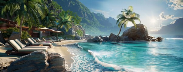 Wall Mural - Tropical Paradise Beach Resort, 4K hyperrealistic photo