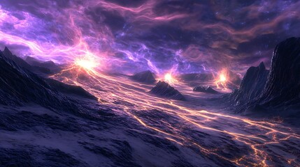 Wall Mural - energetic futuristic landscape with electric surge and pulsating light patterns