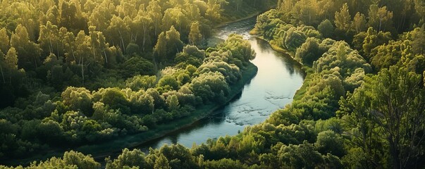 Wall Mural - Serene River Winding Through Forest, 4K hyperrealistic photo