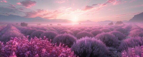 Canvas Print - Lavender Fields in Full Bloom at Dawn, 4K hyperrealistic photo