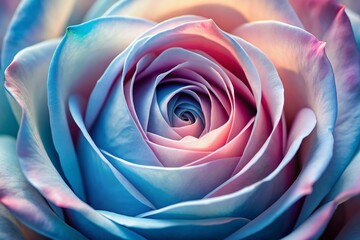 Canvas Print - Vibrant, delicate flower petals unfurl in extreme close-up, showcasing soft rose pinks and gentle azure blues, evoking a sense of serenity and botanical wonder.