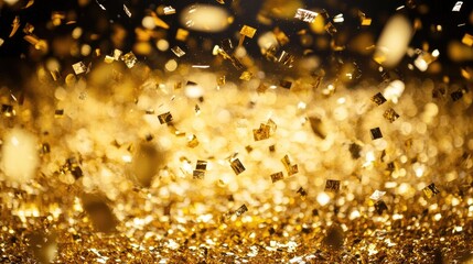 Poster - A cascade of golden confetti falling, creating a festive and celebratory atmosphere. Perfect for parties and celebrations.
