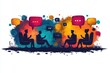 © Benjawan - Social media listening, monitoring conversations, flat design illustration, No logo, No Trademark, No text, minimal concept with copy space for stock photo
