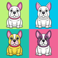 4 set of cute animals bulldog line art coloring vector illustration