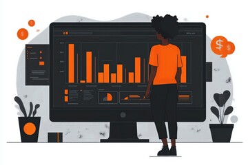 Wall Mural - online advertising budget, managing costs, flat design illustration, no logo, no trademark, no text,
