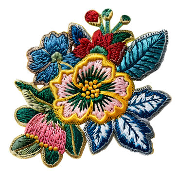 Embroidered patch badge of a flower on transparent background