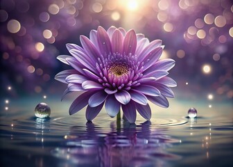 Poster - Delicate purple flower with intricate details and subtle texture, adorned with glistening water droplets, creating a serene and calming visual effect in nature.