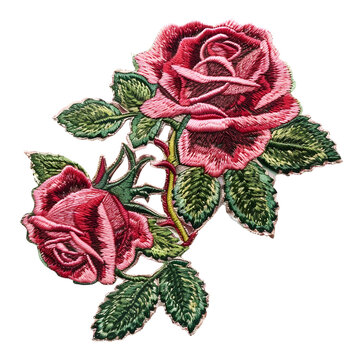 Embroidered patch badge of a rose flower on transparent background
