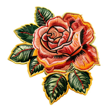 Embroidered patch badge of a rose flower on transparent background