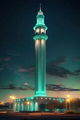 Sticker - Illuminated Mosque Minarets Under a Starry Night Sky