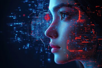 Wall Mural - simple illustration of ai-powered facial recognition for security, [security], [ai technology], no l