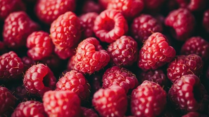 Wall Mural - Fresh red raspberries in a close-up shot, emphasizing their natural appeal and vibrant color.