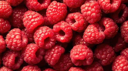 Wall Mural - Fresh red raspberries in a close-up shot, emphasizing their natural appeal and vibrant color.