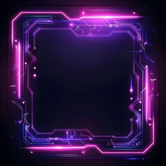 Poster - Sleek Futuristic Technology Frame with Neon Lights and Circuit Patterns on Dark Background