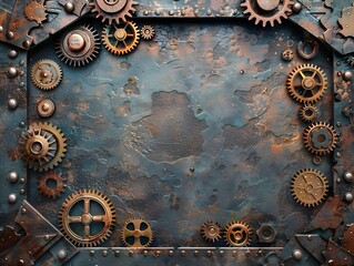 Poster - Steampunk Metallic Frame with Intricate Gears and Cogs Artwork