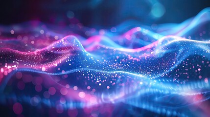 Poster - Abstract digital wave background with vibrant colors and glowing particles creating a mesmerizing visual experience.